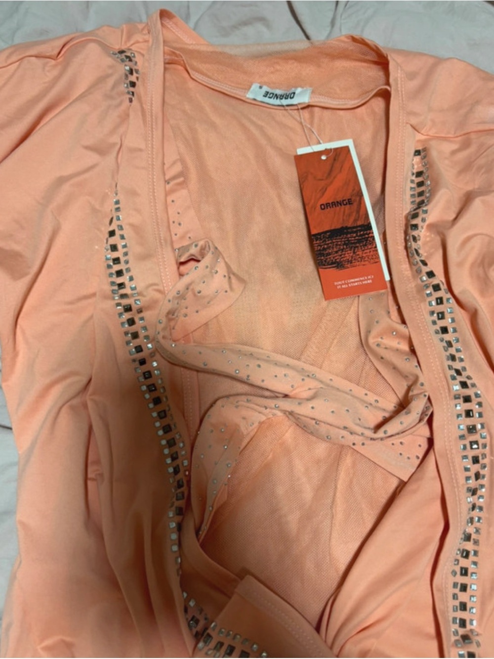 Orage Peach Embellished Bomber Jacket